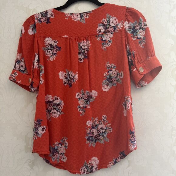 Maeve Anthropology Top Women’s Size US 2 Floral Orange Button Front Blouse - Picture 8 of 10